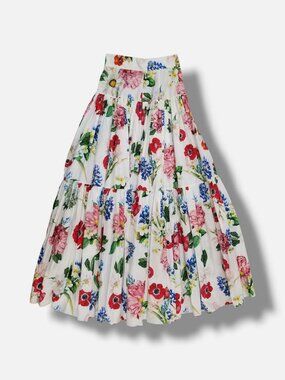 Dolce & Gabbana Women White Floral Tiered High-Waist Fit-Flare Maxi Skirt Sz 36
